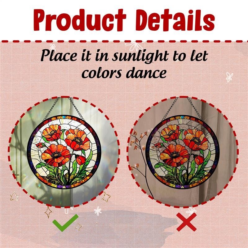 Poppy Flowers Suncatcher,Plant Home Decor,Botanical Art,Artistic Poppy,Memory