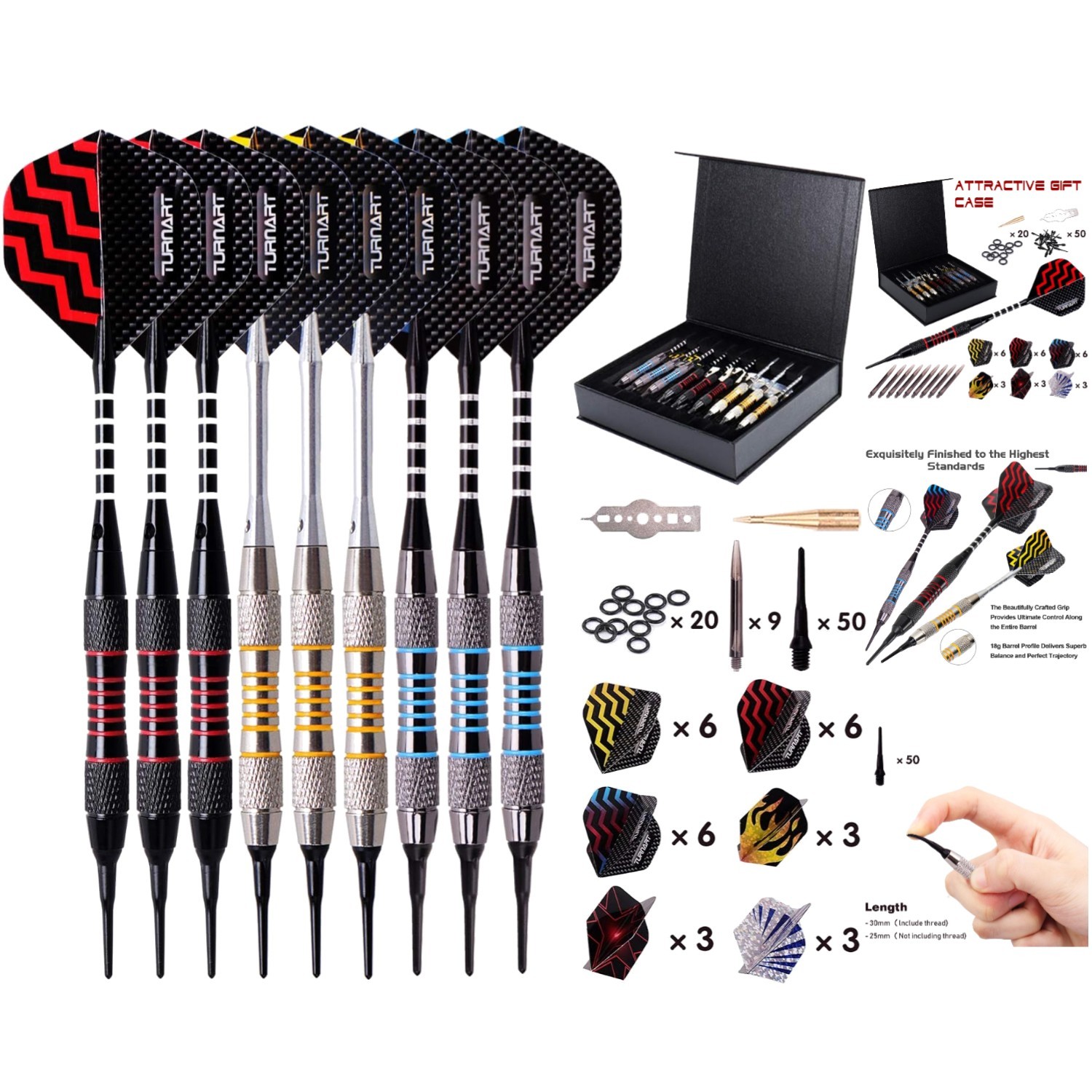9 Pcs Professional Dart Set with Unbreakable Shafts & 27 Flights for Precision