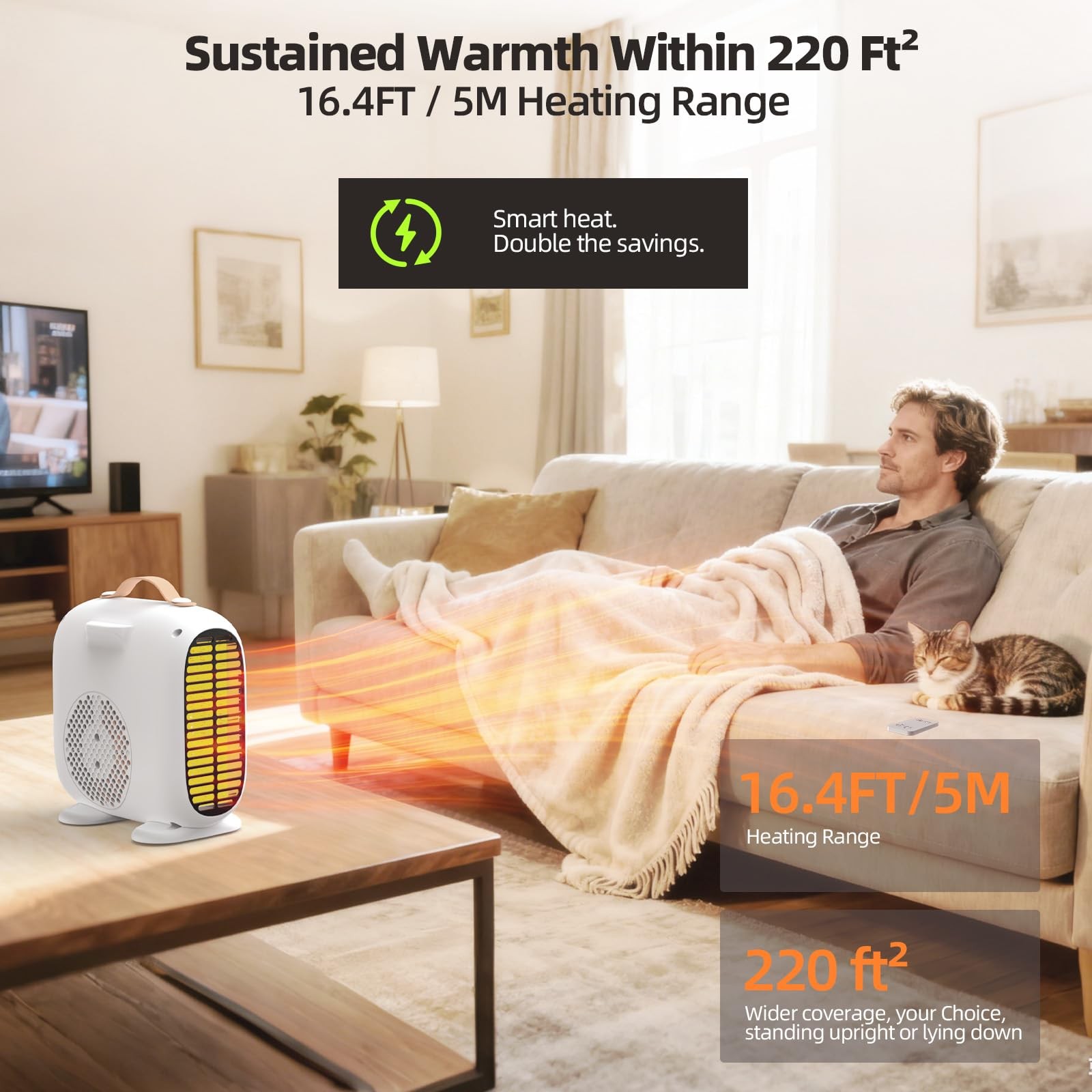 Gyrivav Space Heater, Portable Heaters for Indoor Use with Small, White