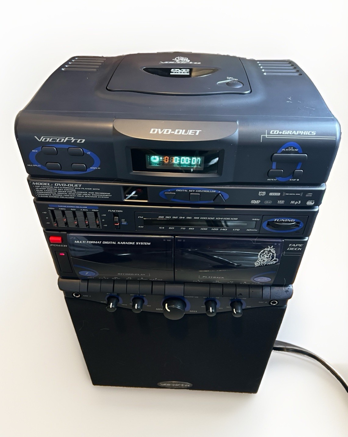 VocoPro DVD-DUET All-in-One Karaoke System w/ Speaker CD+G Dual Cassette Tested