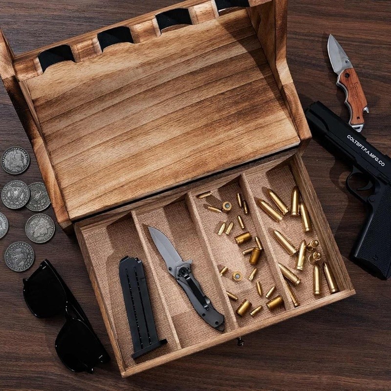 Pistol Organizer Rack Solid Wood Handgun Storage Carpeted Drawer Easy Install US