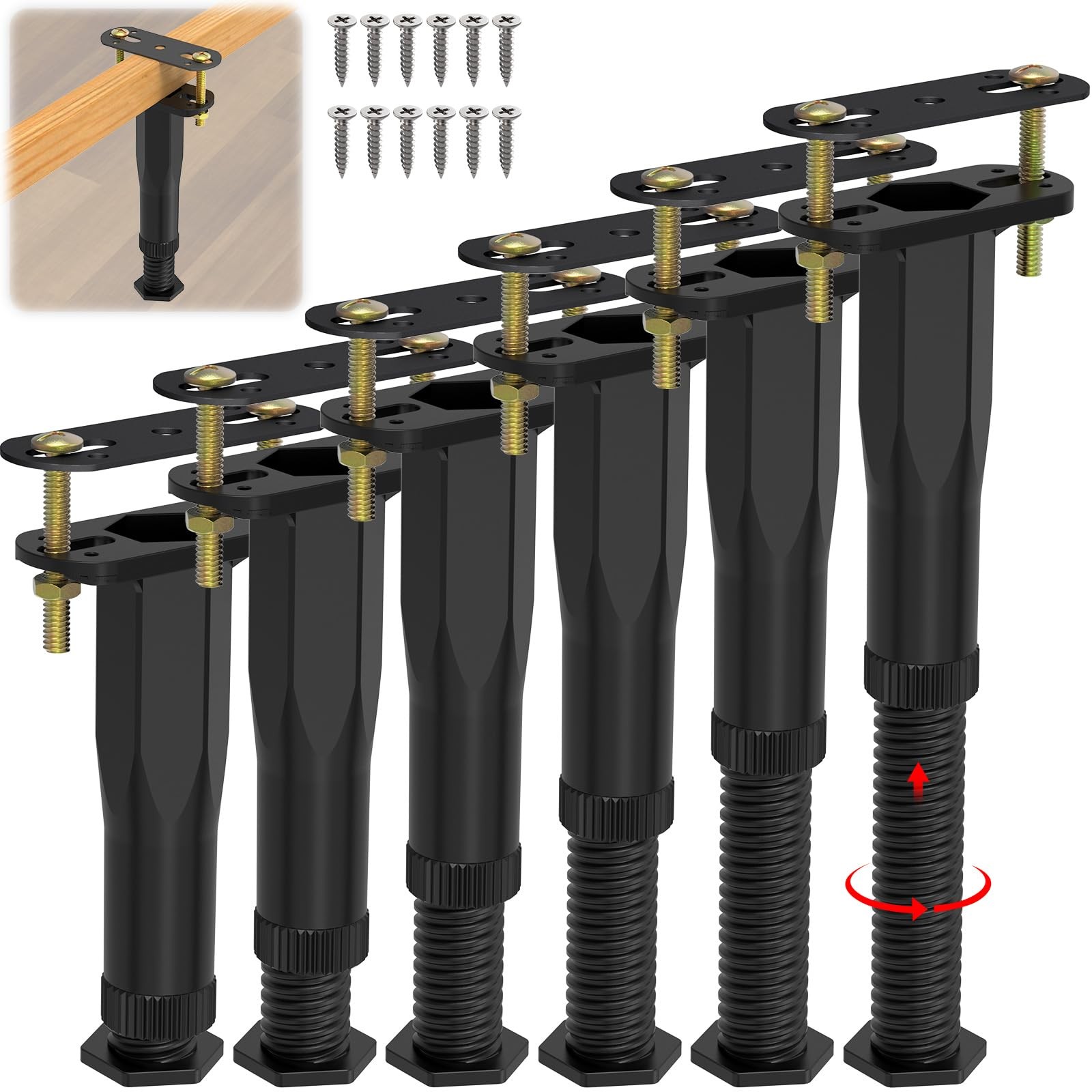6PCS Adjustable Height Center Support Leg Bed Frame 6.511 Inch Upgrade Base