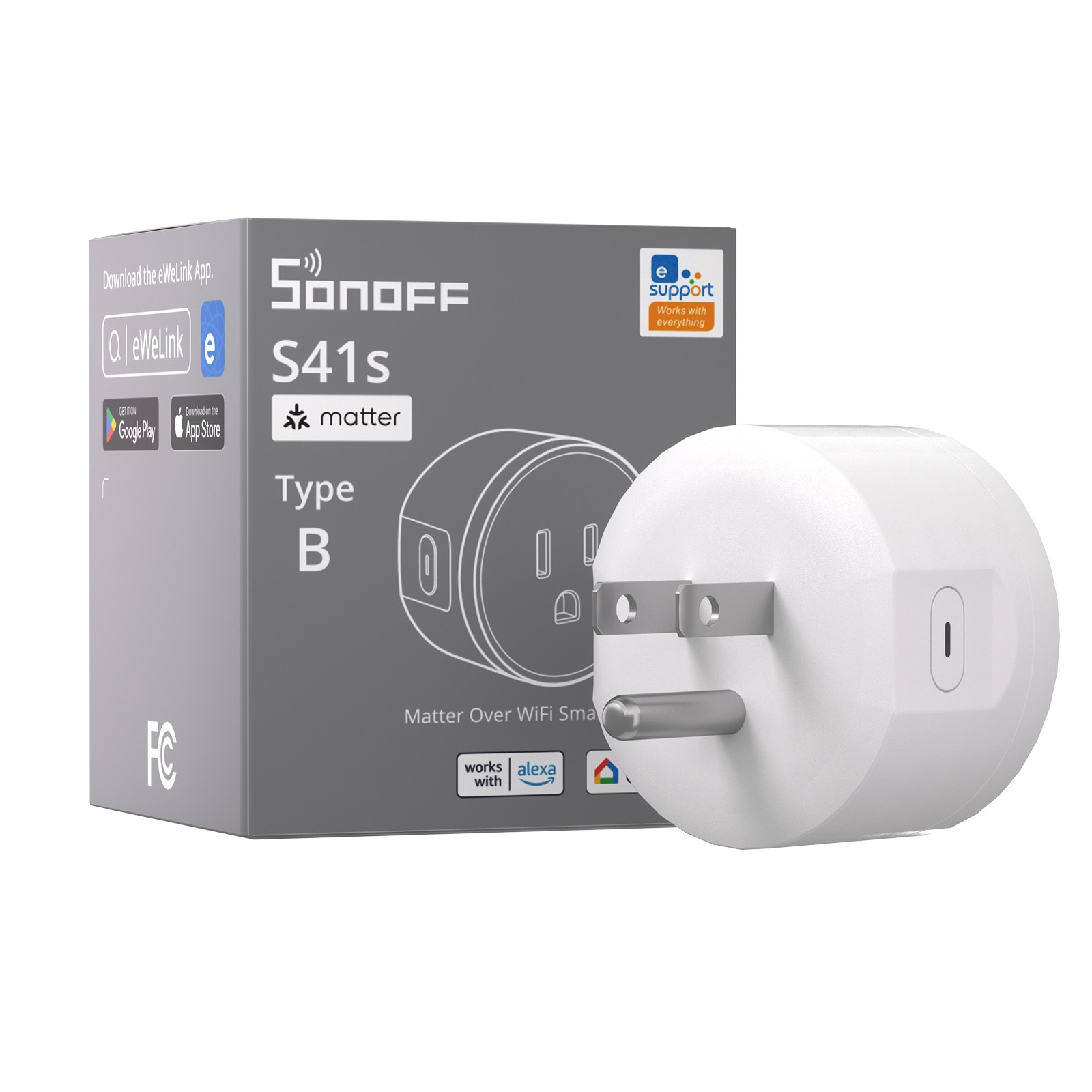 4PCS SONOFF S41STPB Matter Over WiFi Plug 15A Smart Outlet Timer Wireless Socket