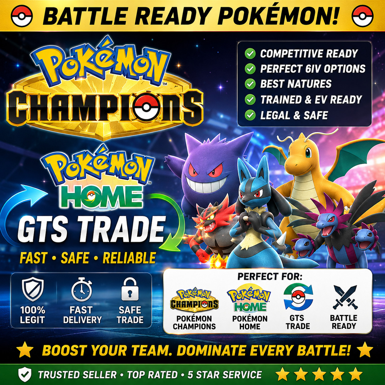 Pokémon Champions | Battle Ready 6IV | Shiny /Non-Shiny | Home Mobile GTS TRADE
