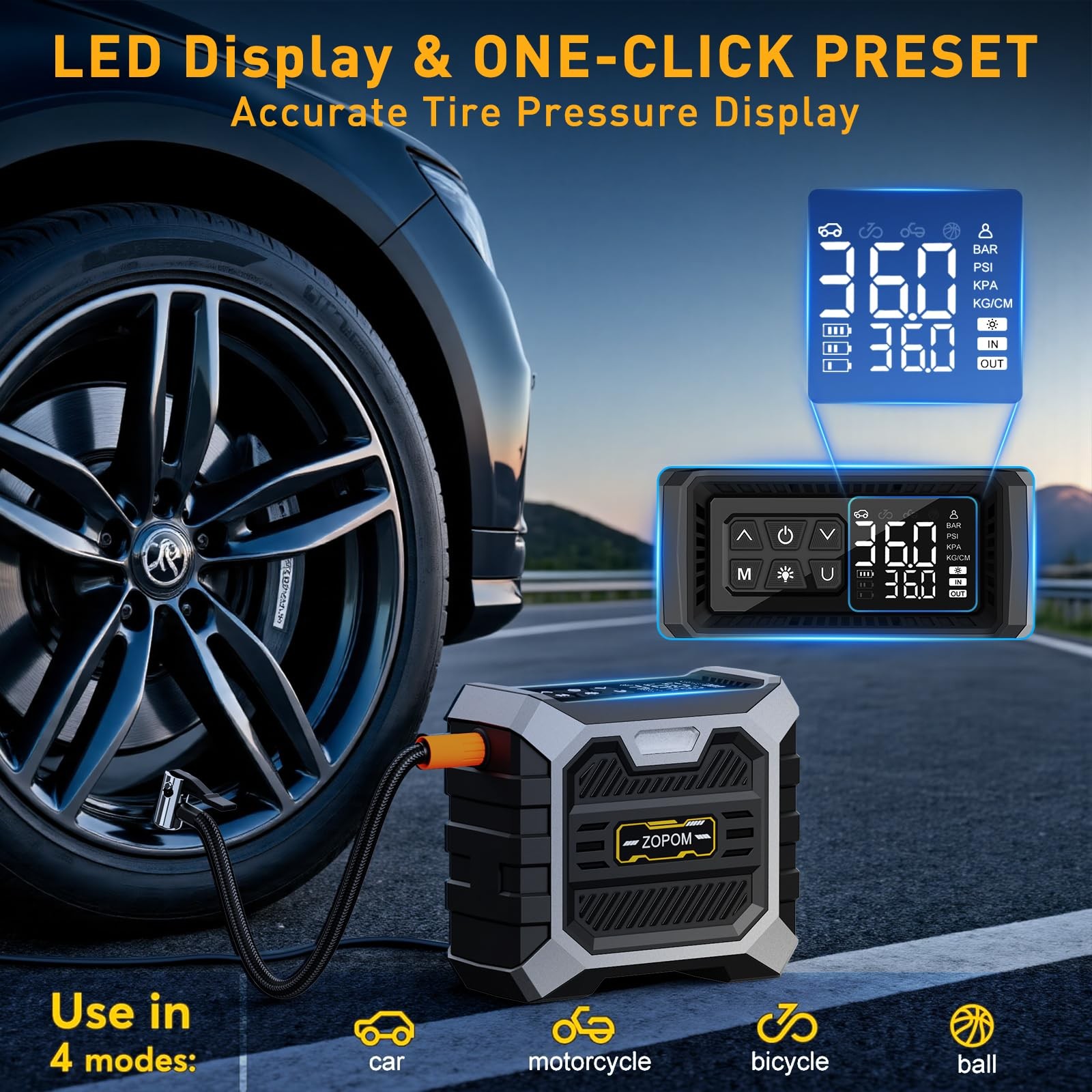 Tire Inflator Portable Air Compressor DC 12V Air Compressor Portable with Dig...