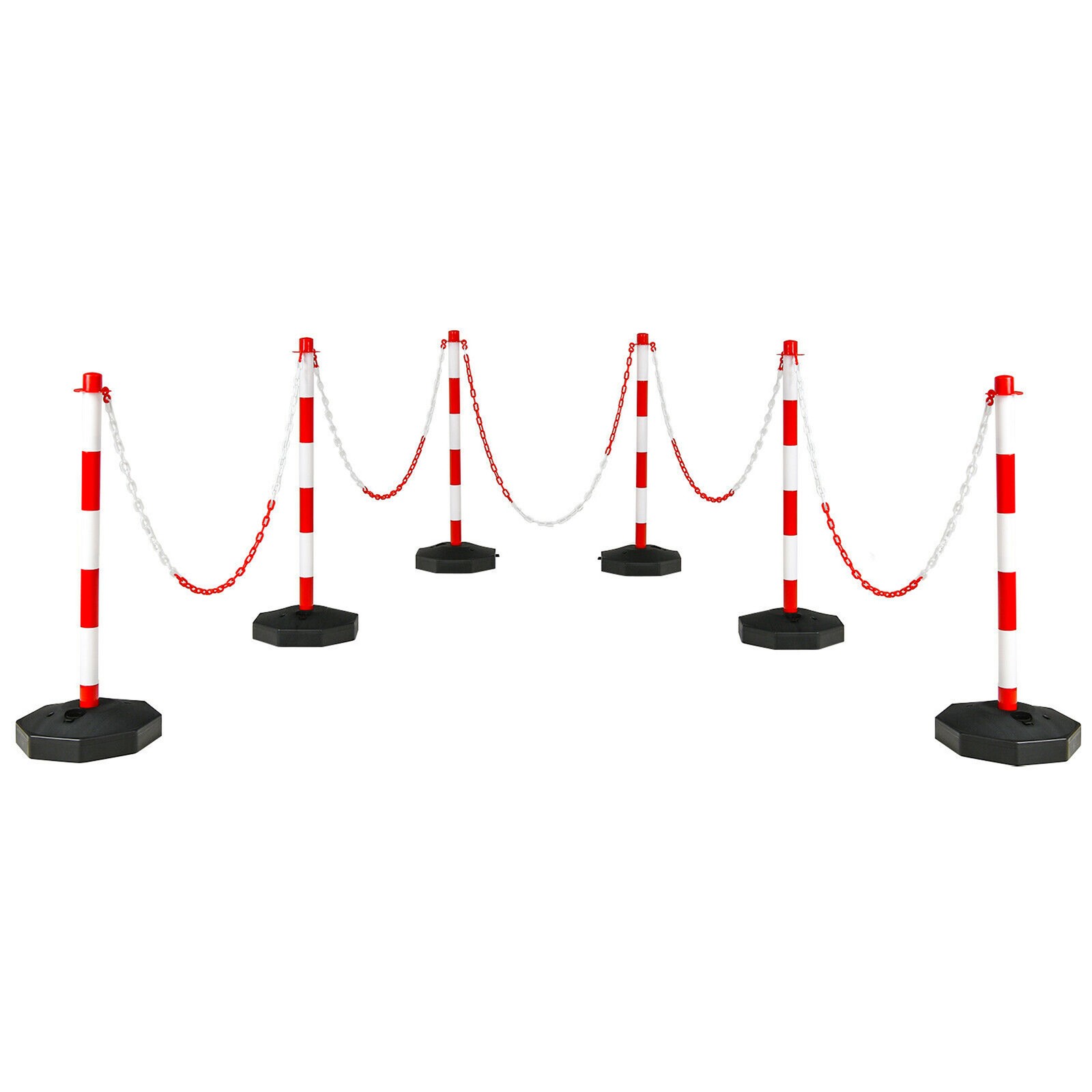 6PCS Traffic Delineator Pole Safety Caution Barrier w/ 5ft Link Chains White &