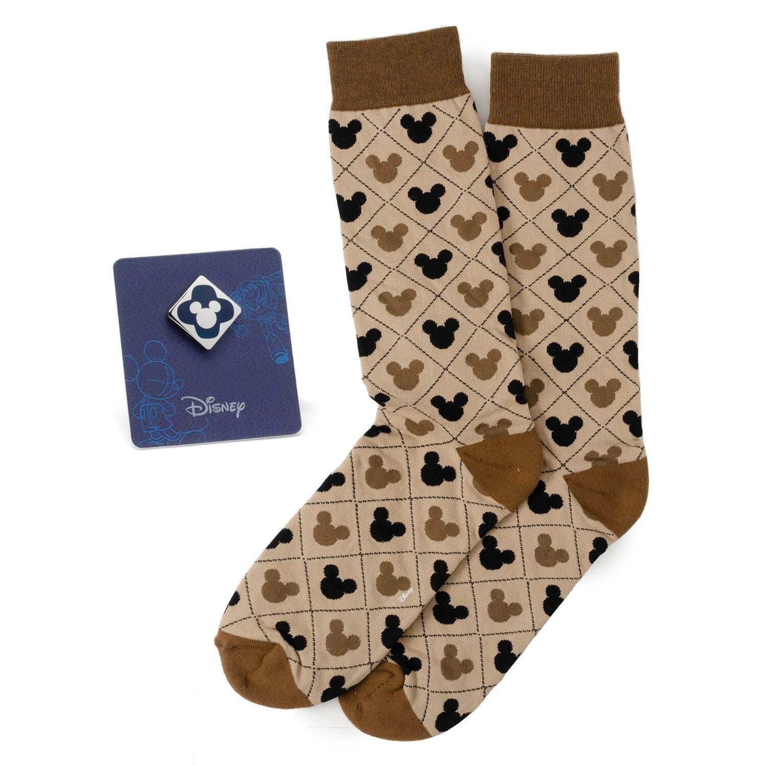 Disney Mickey Mouse Tan Sock & Mickey Lapel Pin Set
