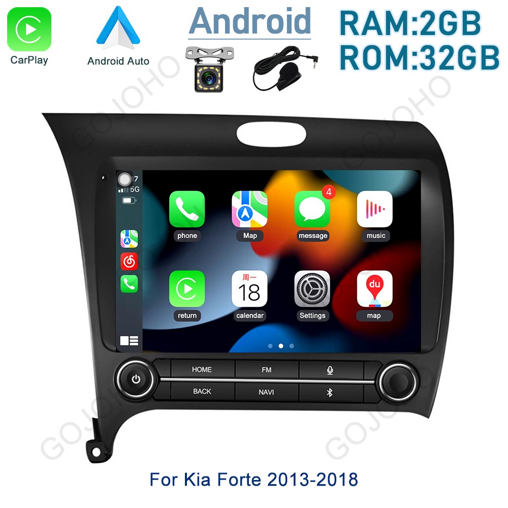 Apple CarPlay For Kia Forte 2013-2018 Car Radio Android 13 GPS Stereo Wifi +Cam