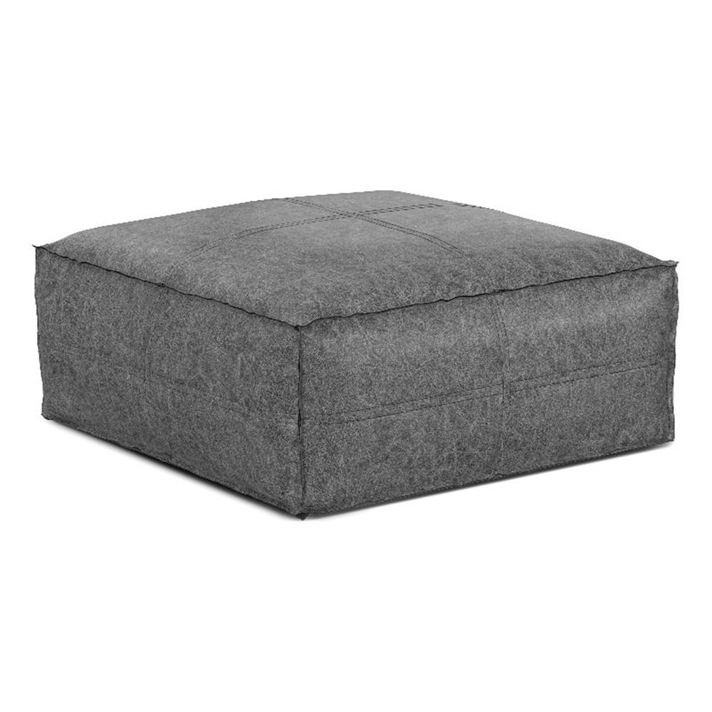 Brody Boho Square Pouf in Distressed Black Faux Leather