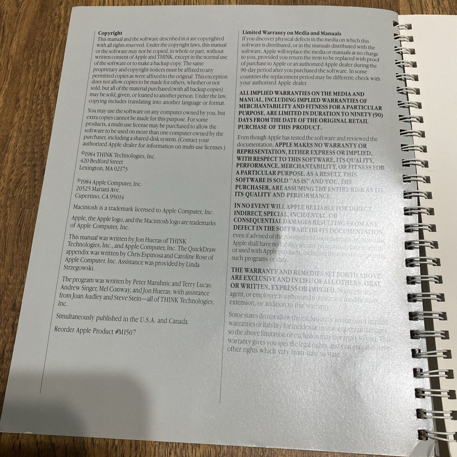 MacIntosh Pascal Technical Appendix 1984 Apple M1507