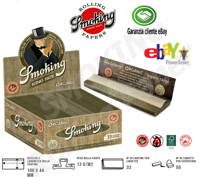 CARTINE SMOKING ORGANIC KING SIZE BLACK LUNGHE ROLLING PAPERS 25 BOOKLETS