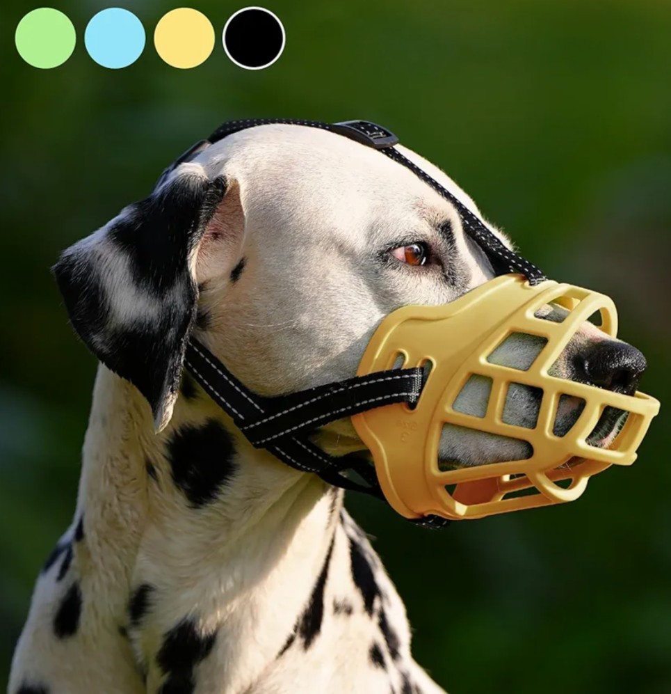 Silicone Basket Muzzle  11 3/4"-13 1/4" Large Dog Breed SIZE 4 Adjustable Yellow