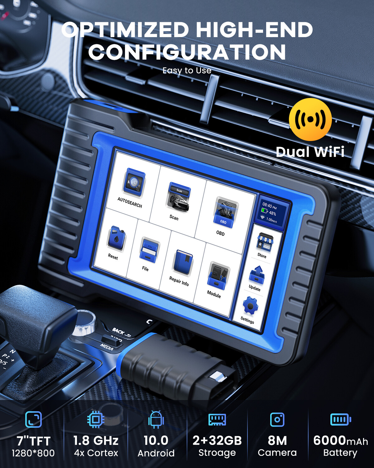 MUCAR 7" Bi-directional Scan Tool Bluetooth OBD2 Scanner Full System Diagnostic