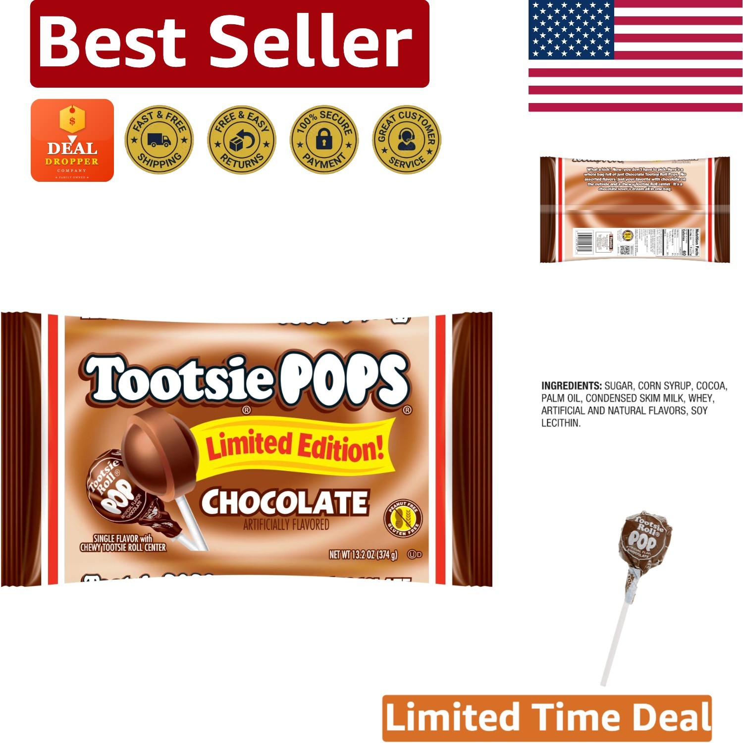 Limited Edition Tootsie Pops Chocolate Lollipops - Gluten-Free Treats in 13.2 Oz