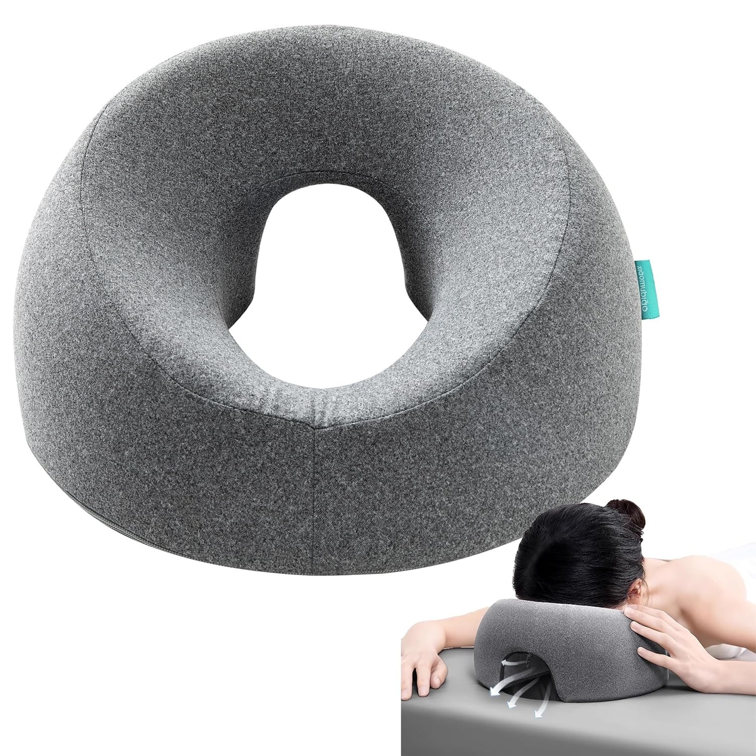 Almohada Masaje Facial Para Dormir Boca Abajo - Post Cirugía, Funda Gris