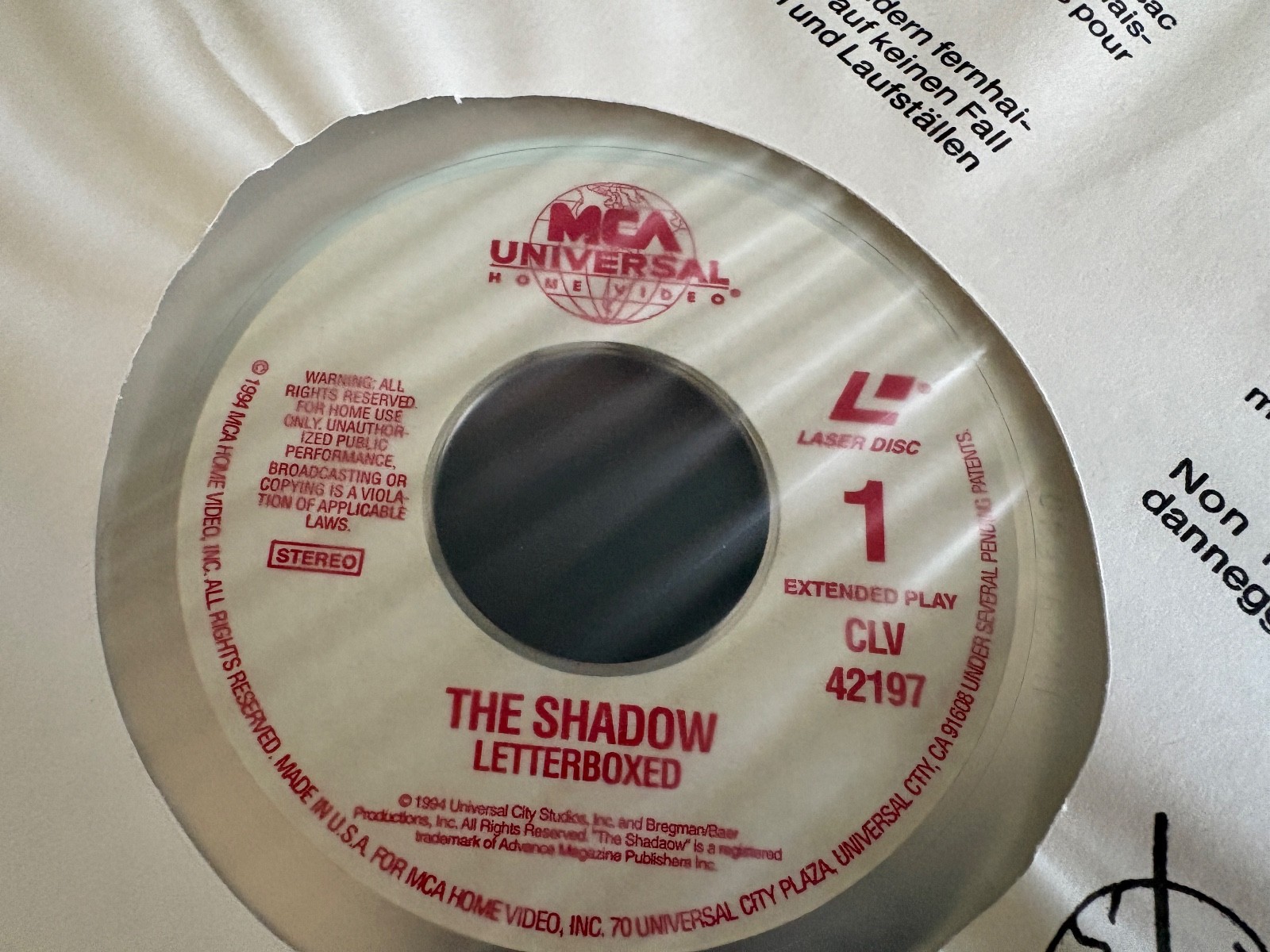 The Shadow 1995 Laserdisc, MCA/Universal 42197, Rare