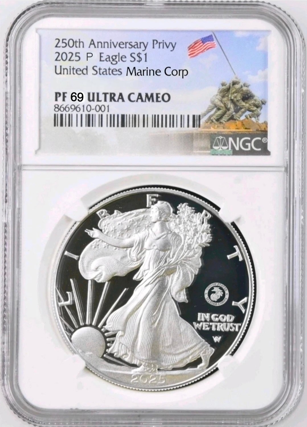 2025 P Silver Eagle US Marine Corp 250th  Privy NGC PF69 ( ready to ship) .%