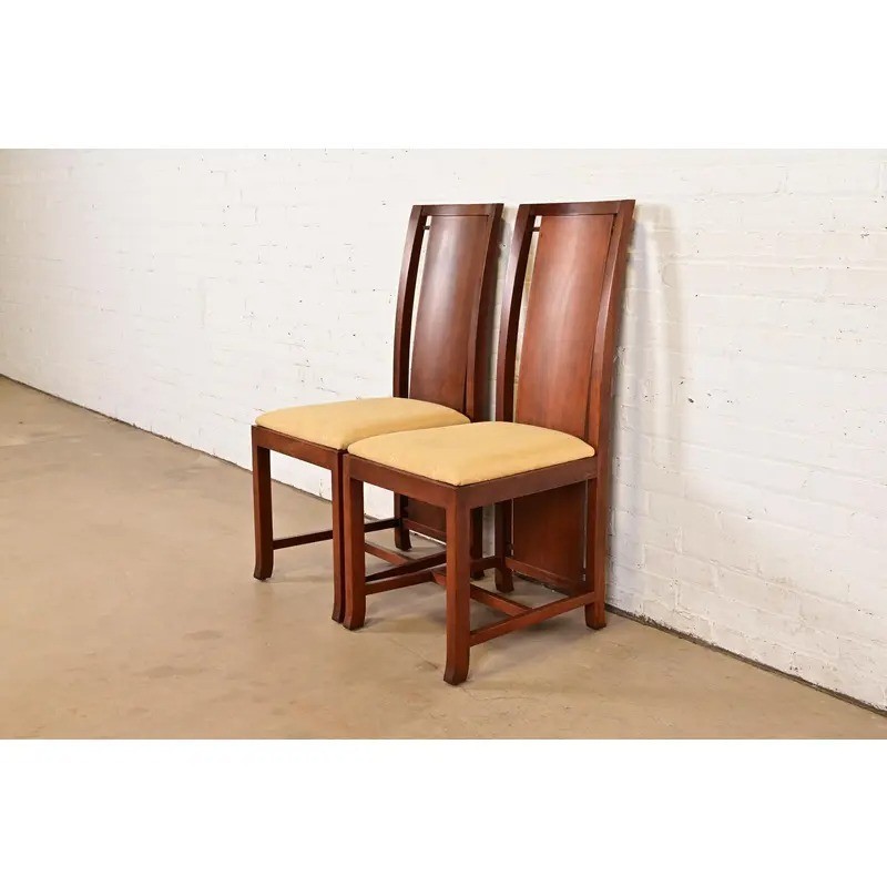 Frank Lloyd Wright Sculpted Mahogany Side Chairs or Dining Chairs, Pair