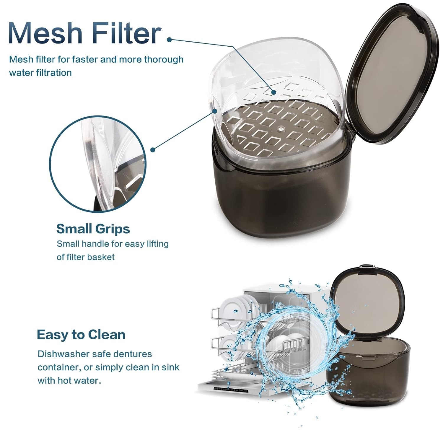 Upgraded Transparent Grey Denture & Retainer Cleaning Case