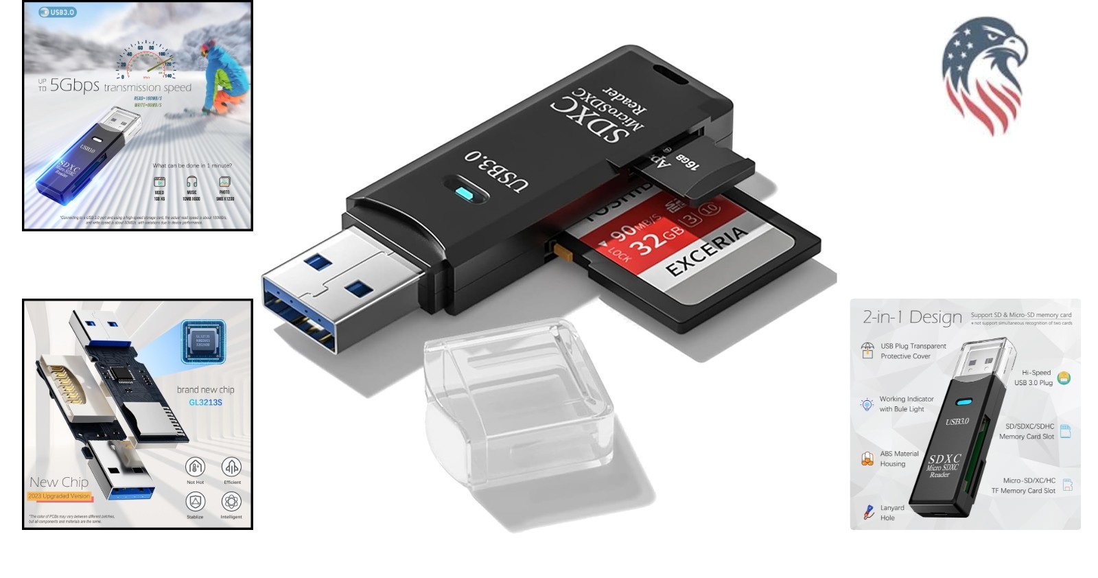 Dual Slot USB 3.0 Micro SD SD Card Reader Compatible with Windows Mac Linux A...
