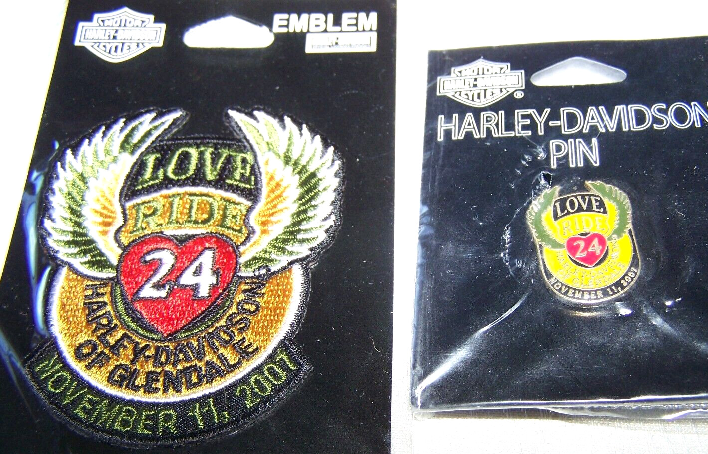 HARLEY DAVIDSON OF GLENDALE DEALER LOVE RIDE 24 JACKET VEST PIN & PATCH SET NEW