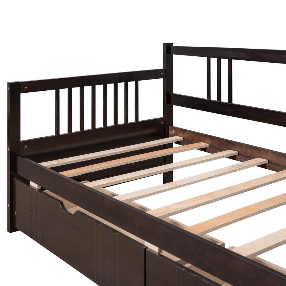 Sturdy and Durable Twin Size Daybed Wood Bed with Two Drawers Espresso