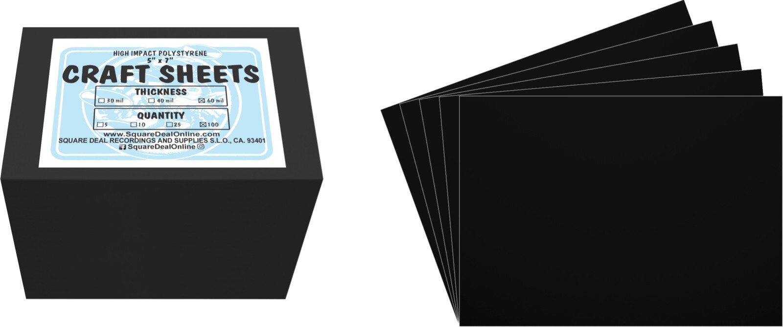 Black Flex Plasticard Polystyrene Craft Sheets - 5"x7" - .040" thick - 100 Pack