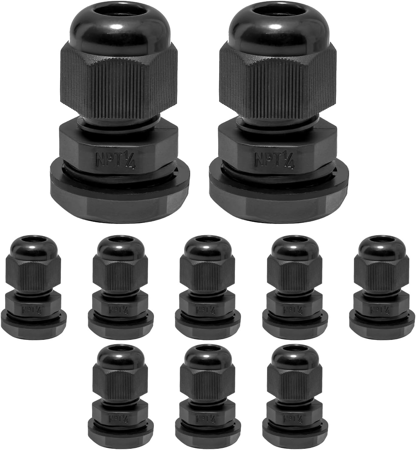 10-Pack Waterproof Nylon Cable Glands for 4-6mm Cables, , Black