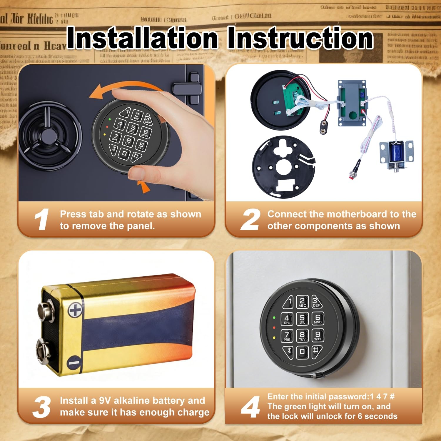 Programmable Electronic Safe Lock Replacement Keypad Black