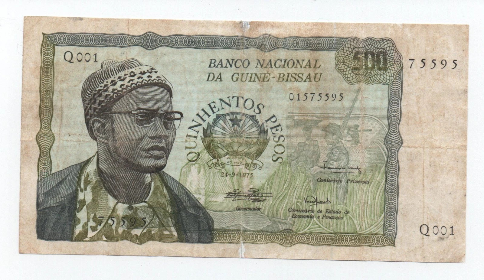 GUINEA BISSAU 500 PESOS 1975 PICK 3 AMILCAR CABRAL LOOK SCANS