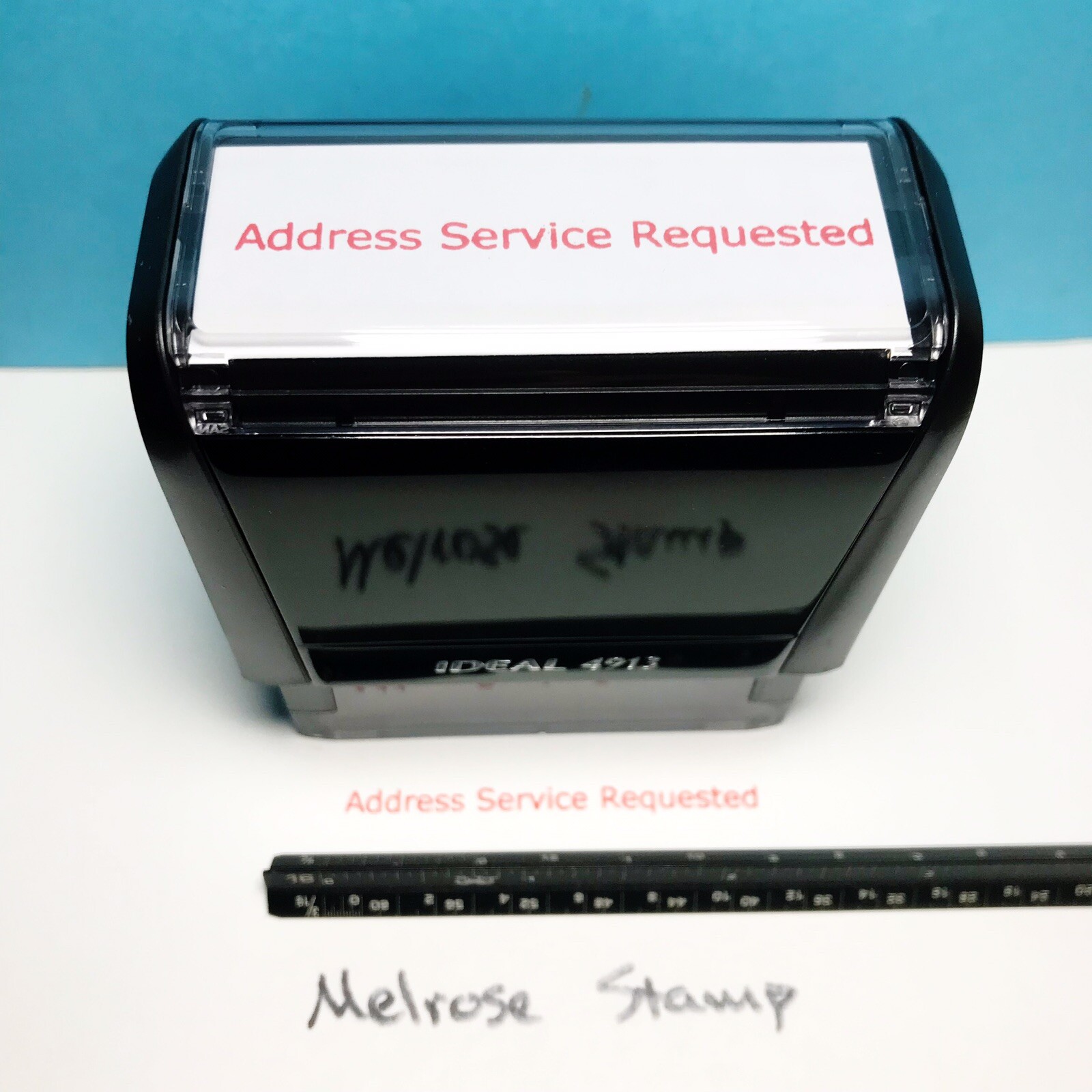 Address Service Requested Self Inking Rubber Stamp Red Ink Ideal 4913