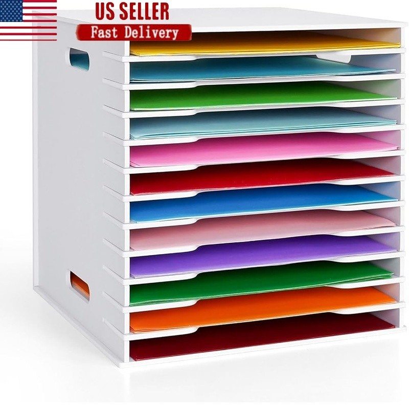 Adjustable Scrapbook Paper Rack Storage Organizer Tiered Craft Supplies Holder