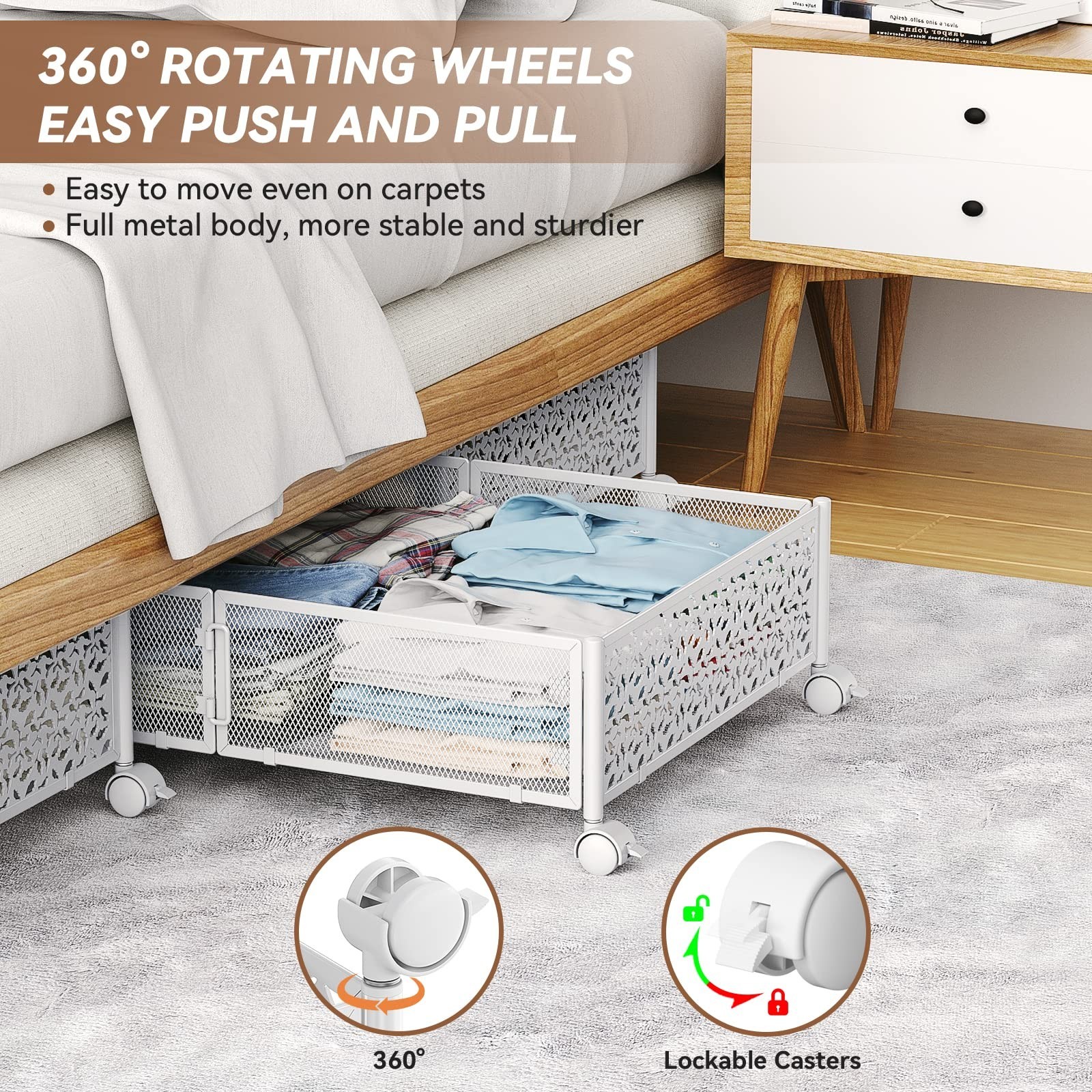 PHINOX Under Bed Storage, Under the Bed Storage Containers with Wheels, Under...