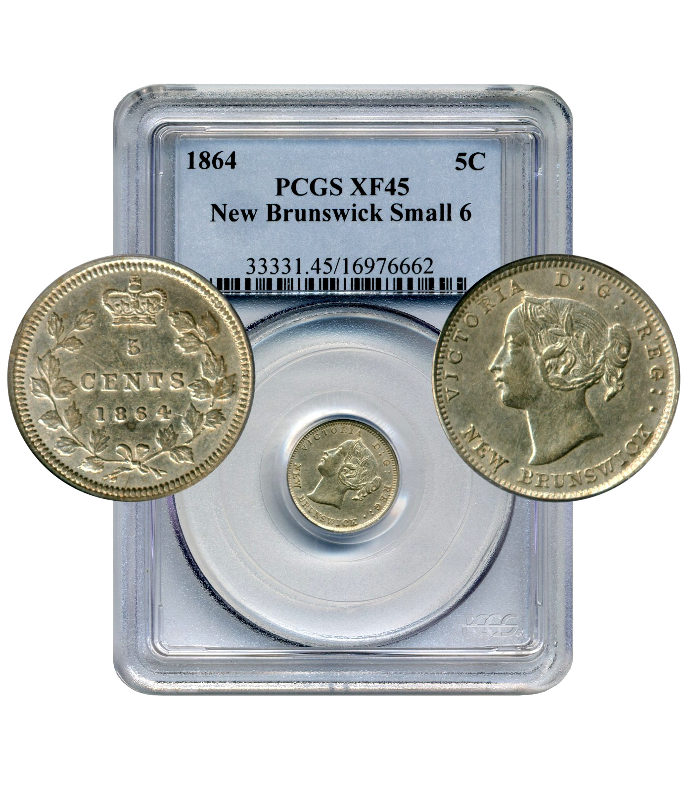 1864 New Brunswick 5 Cents, Small 6 - Choice Extremely Fine, PCGS EF45