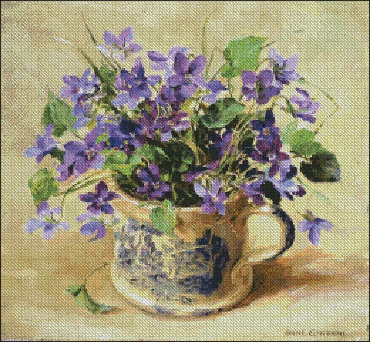 Chart Needlework Crafts - Counted Cross Stitch Patterns - Purple Violets