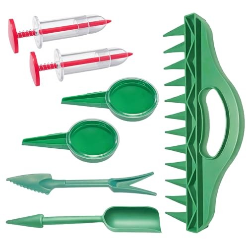 7PCS Mini Handheld Seed Spreader Set with Adjustable Speeds and 12-Hole Dibber