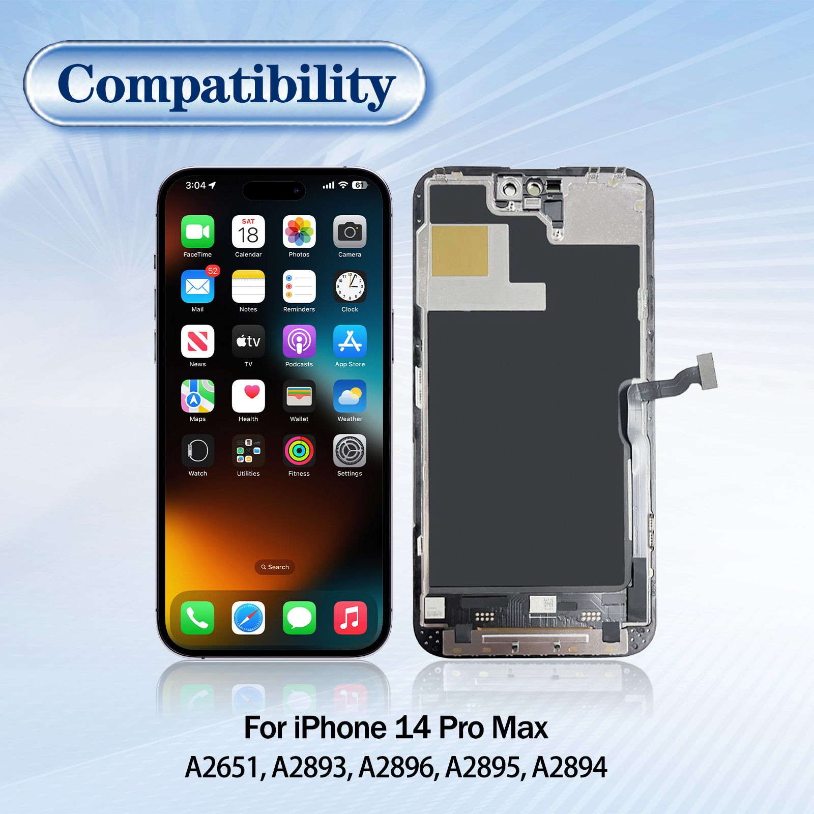 Screen Replacement For iPhone 14 Pro Max LCD FHD Display Digitizer + Tools Kit