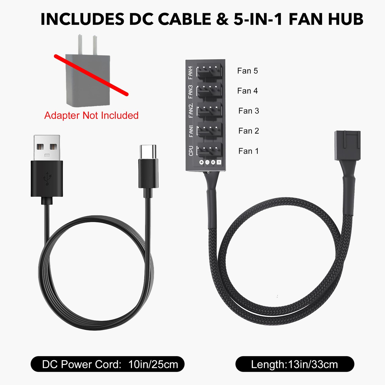 PlusRoc 12V PWM PC Fan Controller Pro with USB Type-C Power Cable & black