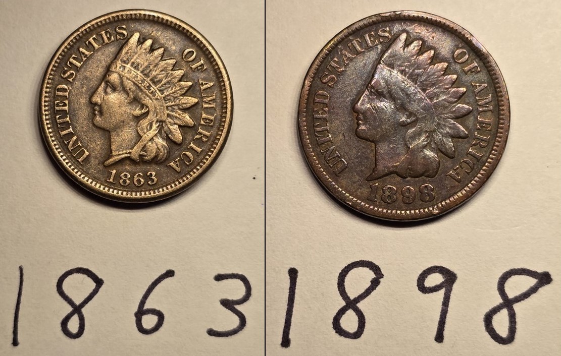 1863 US Indian Cent Penny and 1898 US Indian Cent Penny