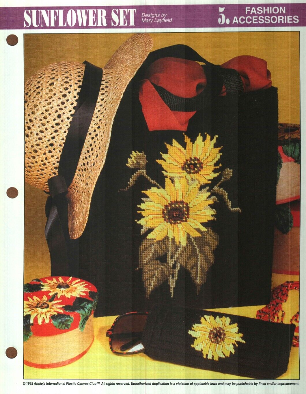 NEW SUNFLOWER SET TOTE & EYEGLASS ANNIE'S PLASTIC CANVAS PATTERN INSTRUCTIONS