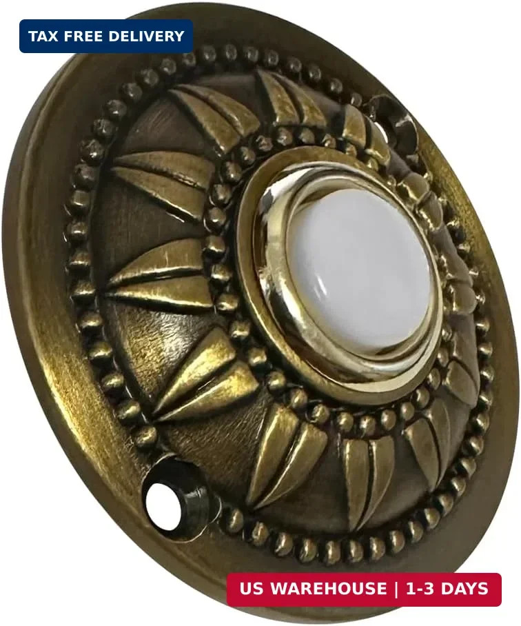 Wired Iron Classic LED Lighted Doorbell Push Button Switch 2.3" For Chime (Brass