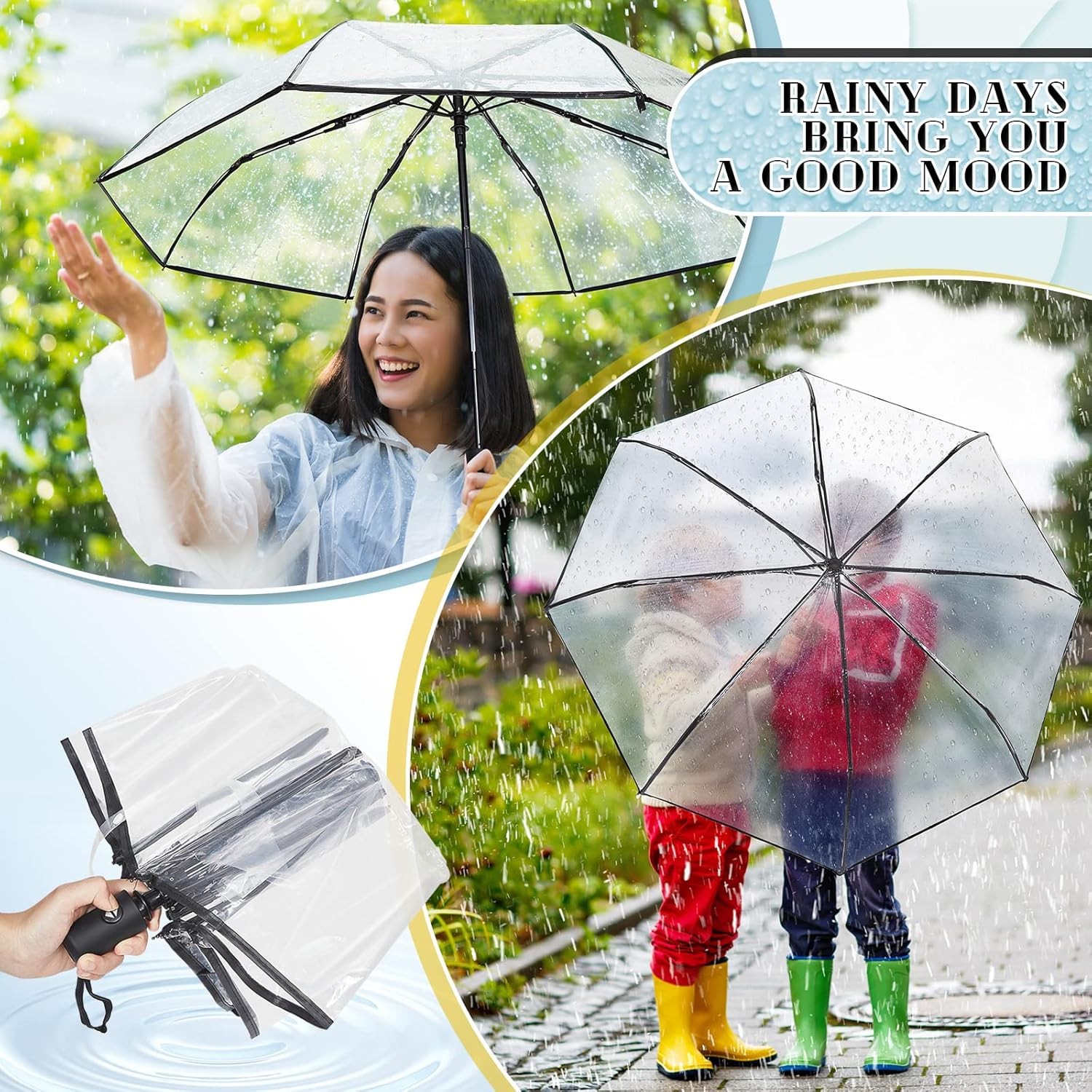 Clear Umbrella Transparent Portable Auto Open Close Compact...