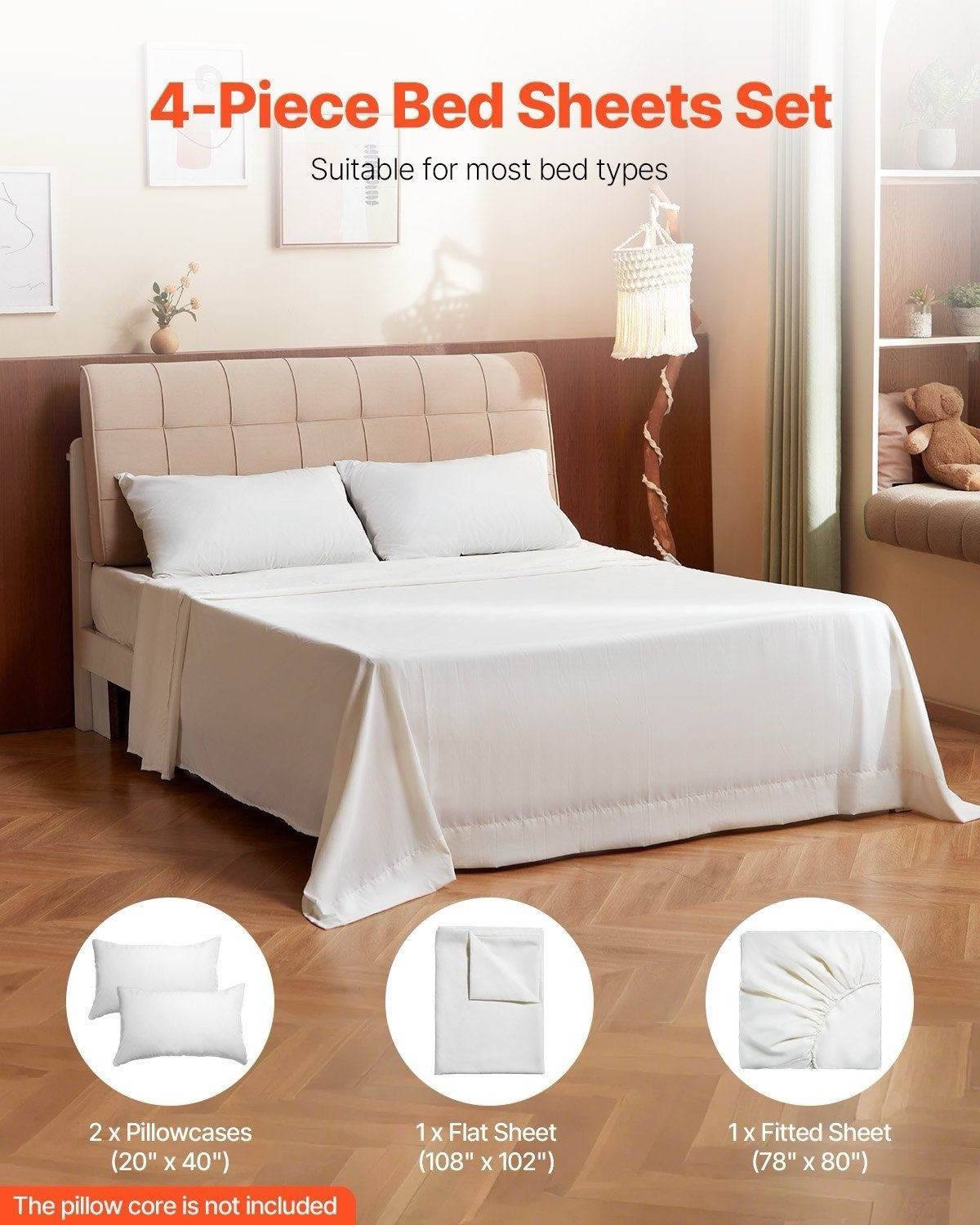 King Size 4-Piece Sheet Set - 100% Brushed Microfiber Deep Pocket Bedding
