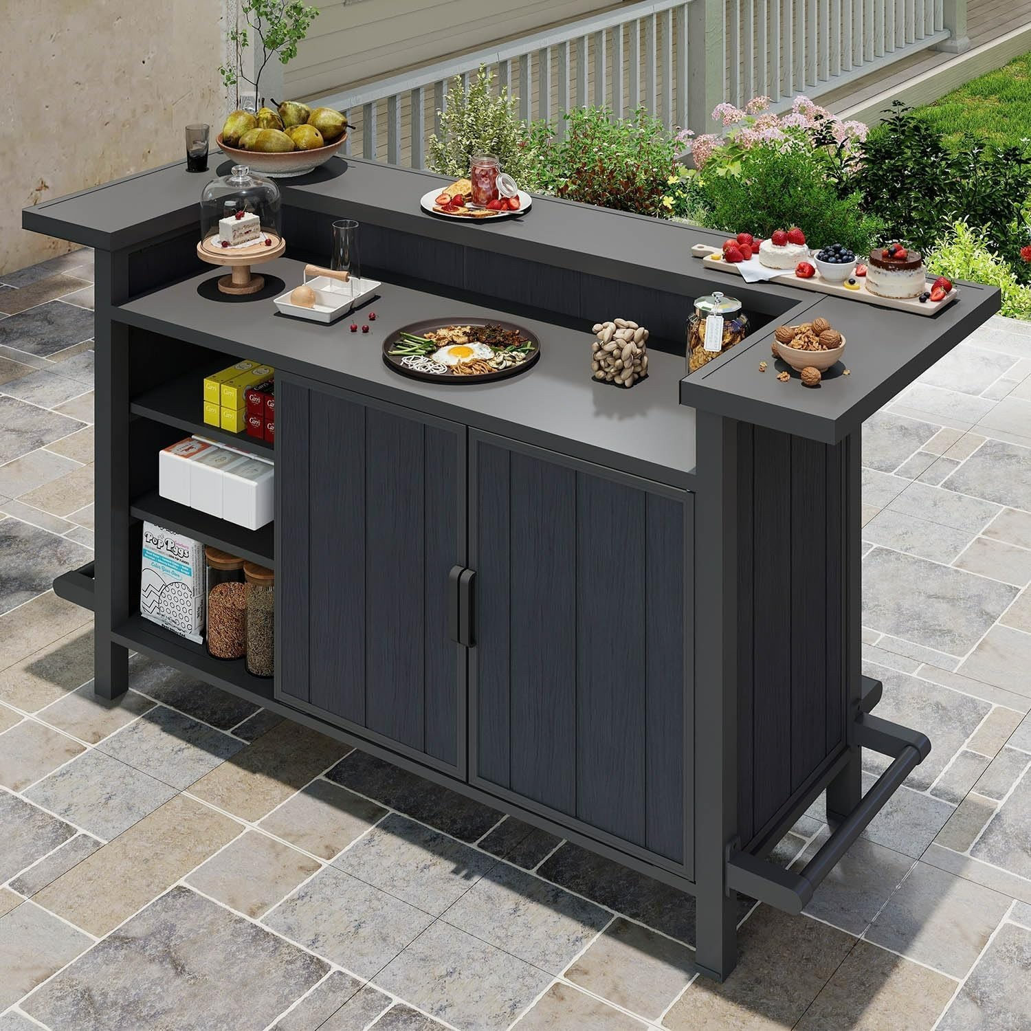 Domi Aluminum Outdoor Home Bar Table w/Storage&Umbrella Hole for Garden,Patio