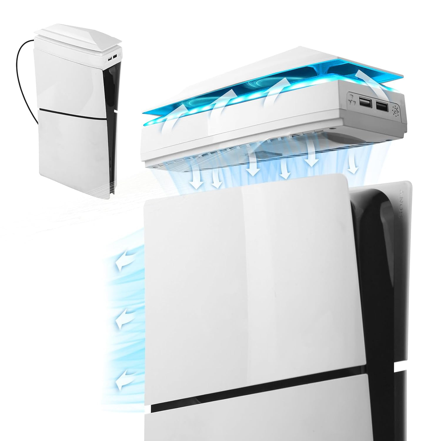 Console Cooling Fan for PS5 Slim with Dust Cover Colorful LED Light for PS5 Slim