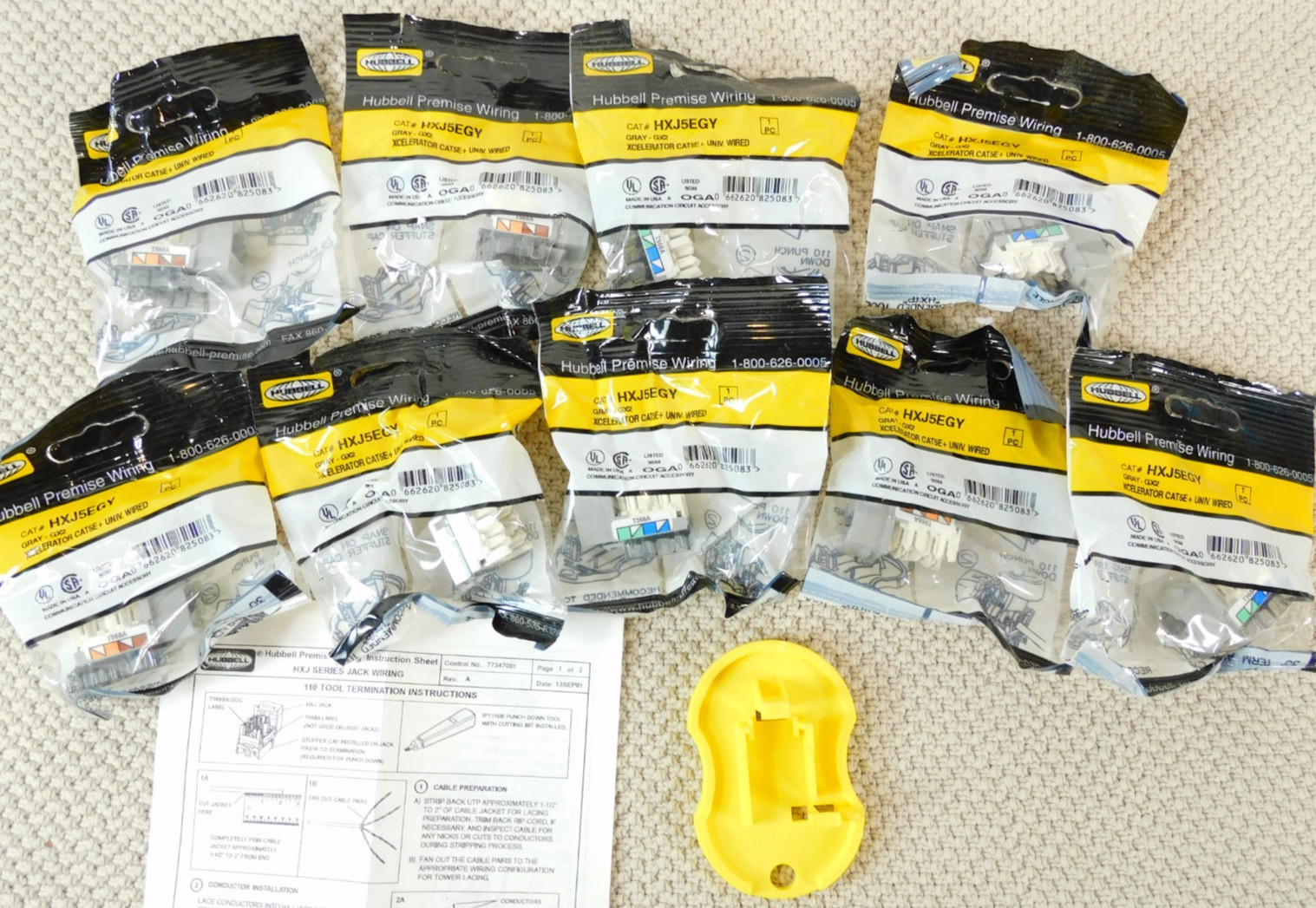 HXJ5EGY Category 5e Hubbell XCELERATOR Series Keystone Jack - QUANTITY OF 9