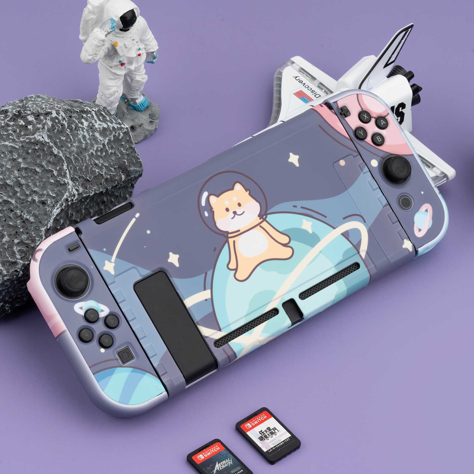 GeekShare Protective Case for Nintendo Switch 2017 Slim Hard Shell Space Cat