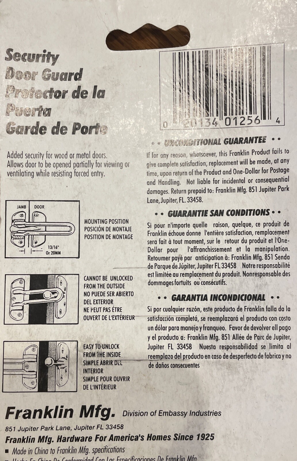 SECURITY Door Guard Hardware