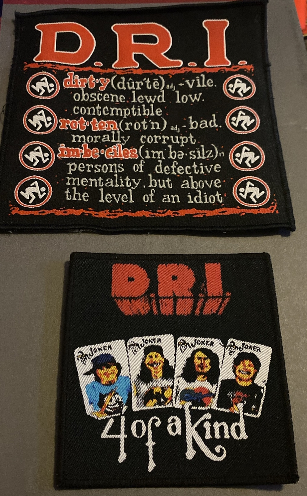 VTG Lot Of 2 Different D.R.I. Dirty Rotten Imbeciles Patches 4 Of A Kind