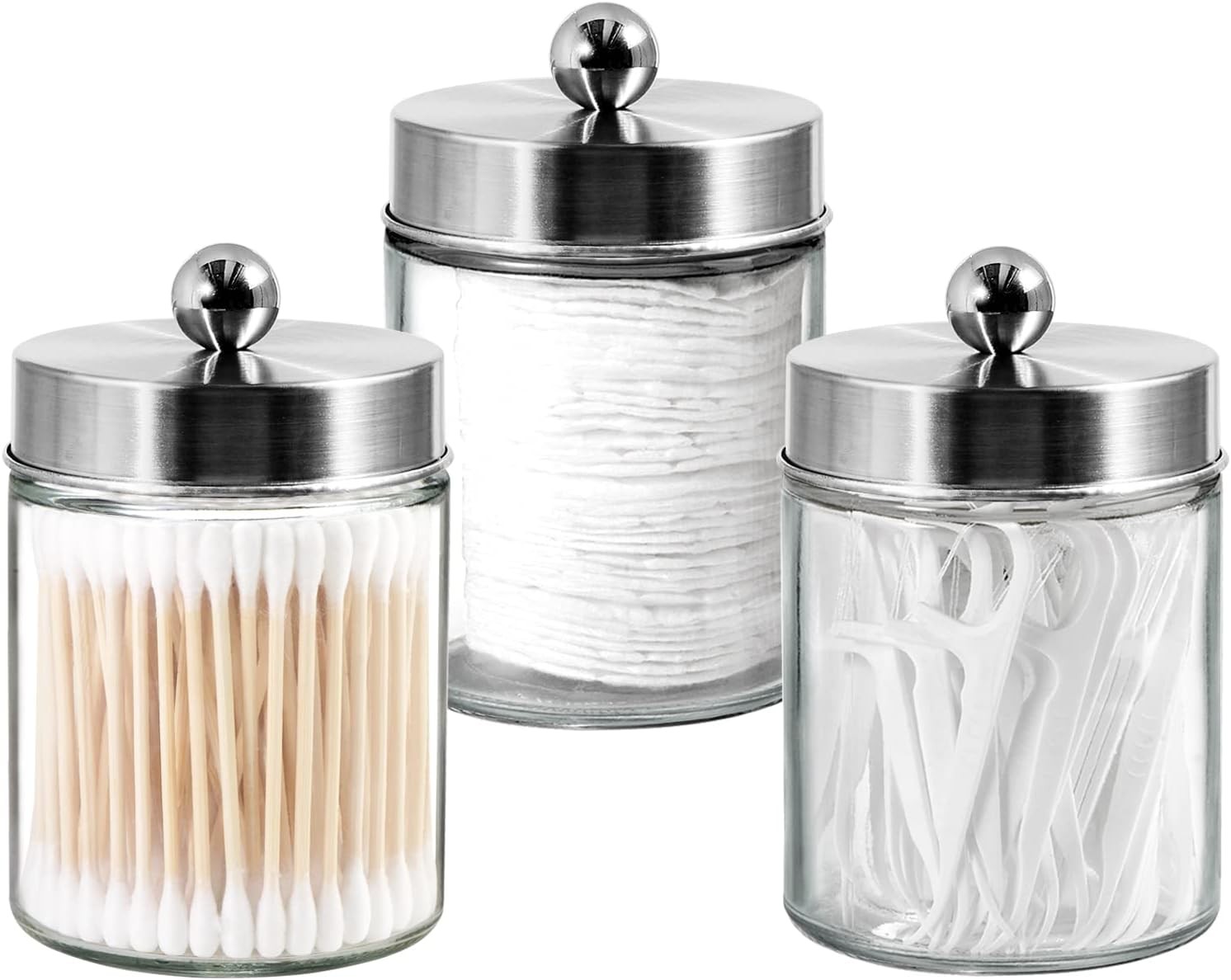 3PC Apothecary Jar Canisters Bathroom Vanity Organizer Qtip Holder Storage